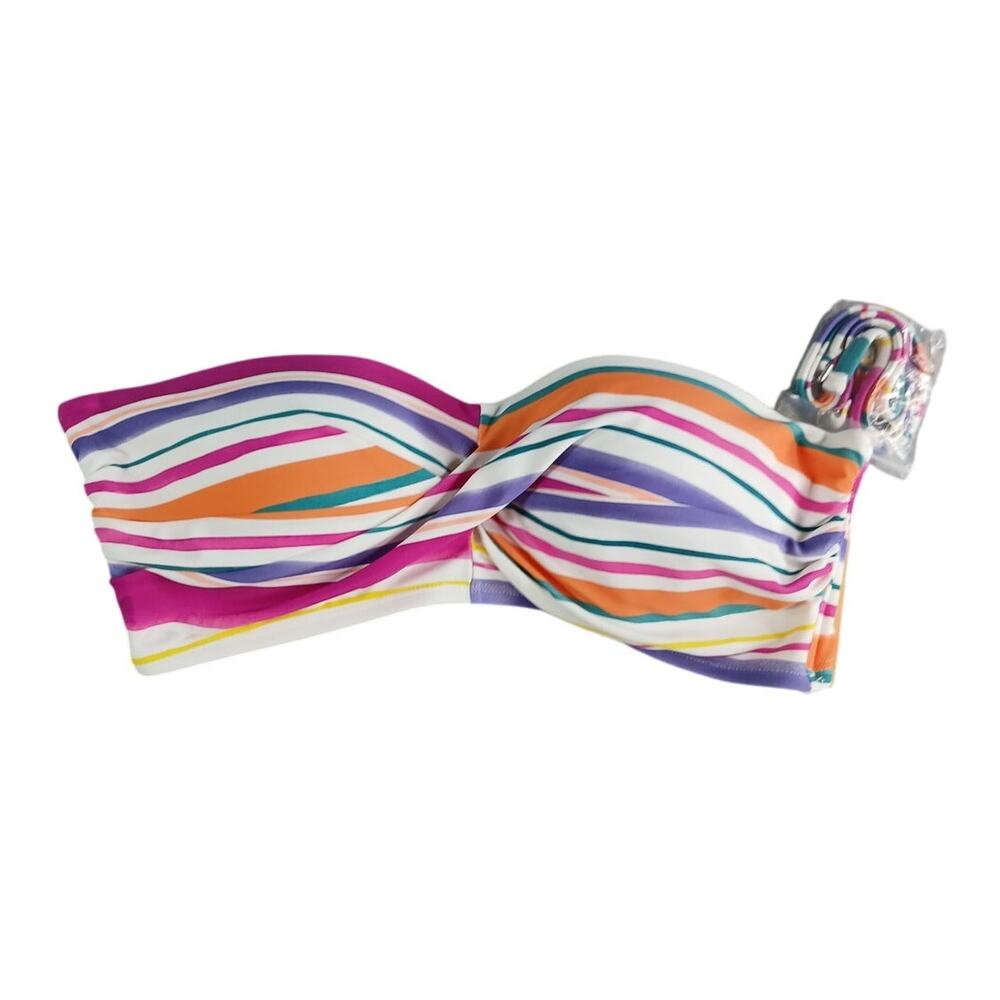 Shade & Shore Swimwear Womens Medium Multicolor Stripe Bikini Top Padded NWT